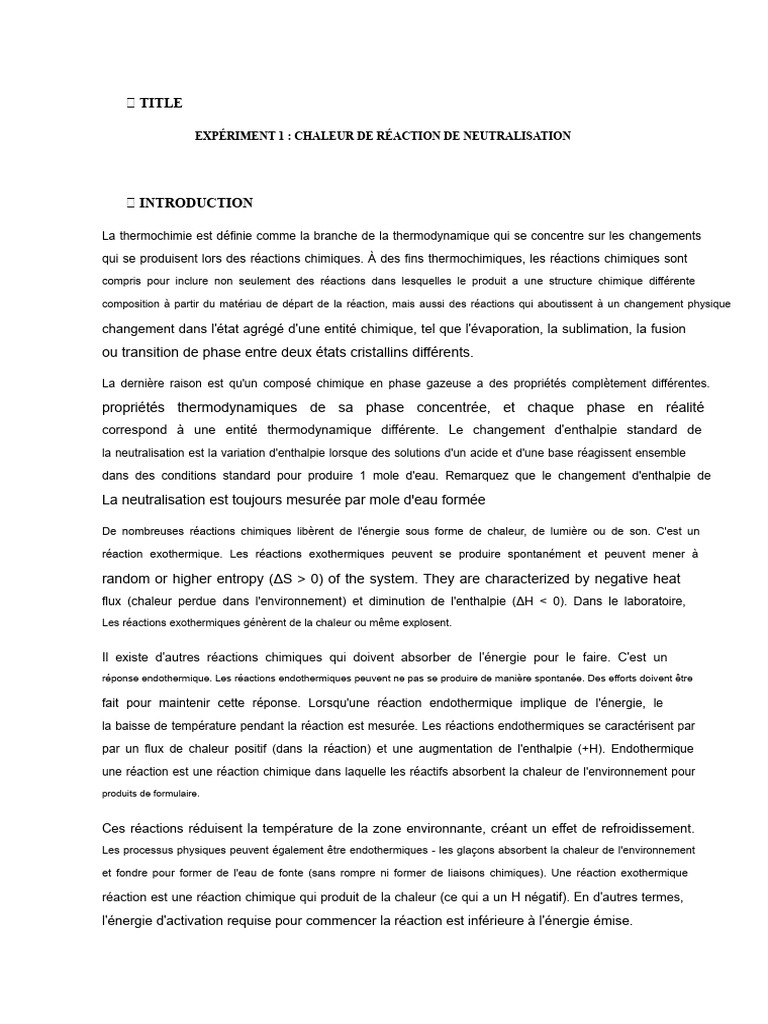 Chaleur de réaction en neutralisation | PDF | Réactions chimiques | Chaleur