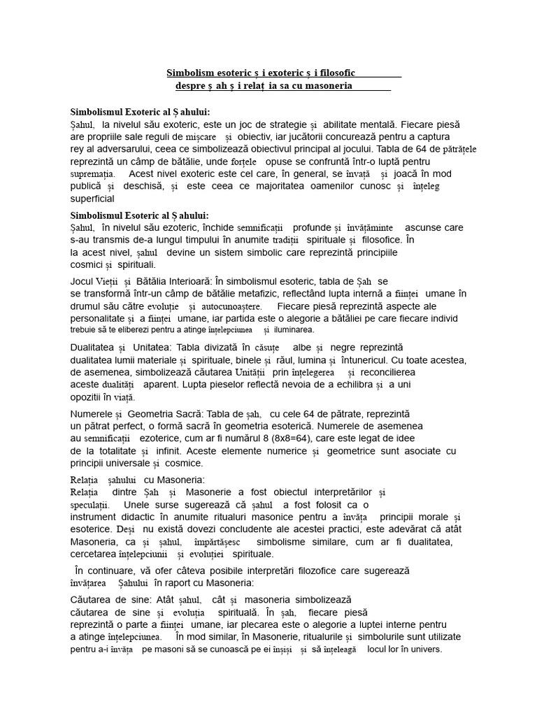 Simbolismul Esoteric Și Exoteric Al Șahului Și Relația Sa Cu Masoneria ...
