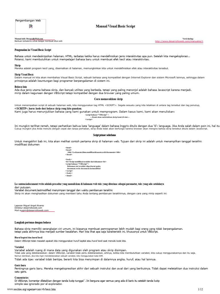 Panduan Lengkap VBScript untuk Web | PDF