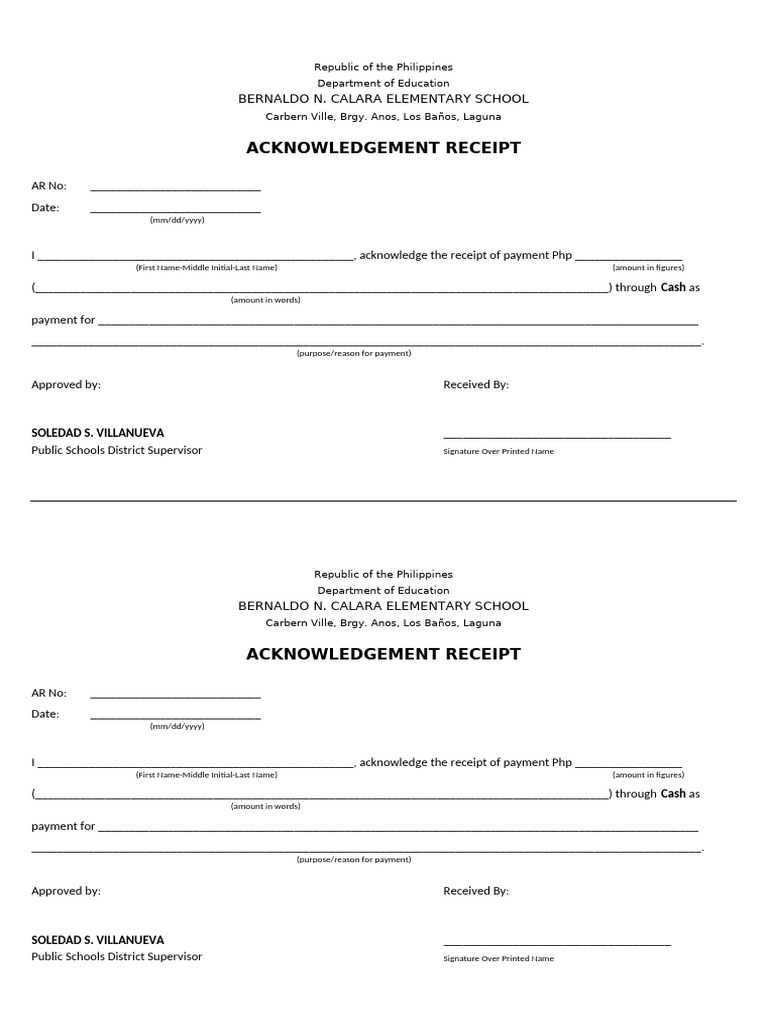 Acknowledgement Receipt Template for Schools | PDF