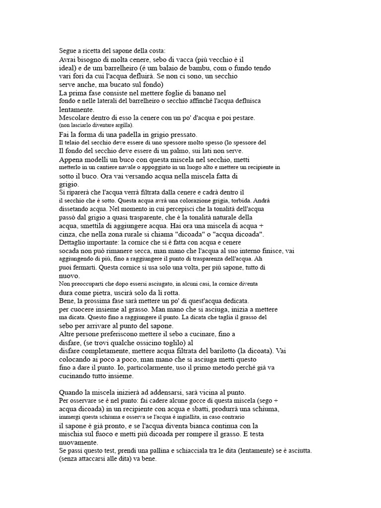 Ricetta Sapone Della Costa | PDF