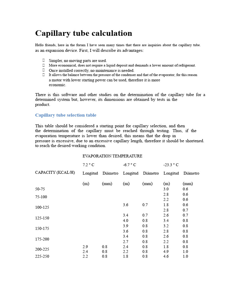 Calculation of Capillary Tube | PDF | Evaporation | Liquids