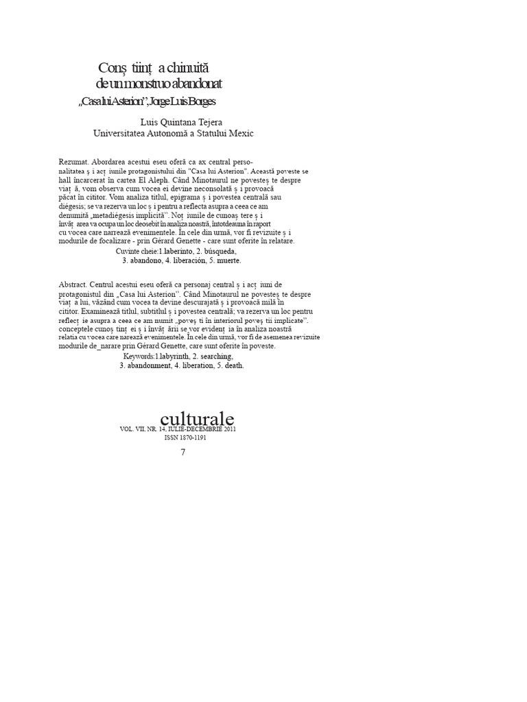 Analiza Casei Lui Asterion | PDF