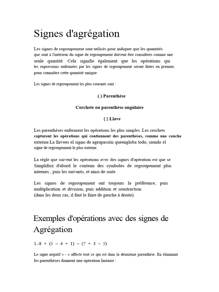 Signes d'agrégation et priorités d'opérations | PDF | Multiplication ...