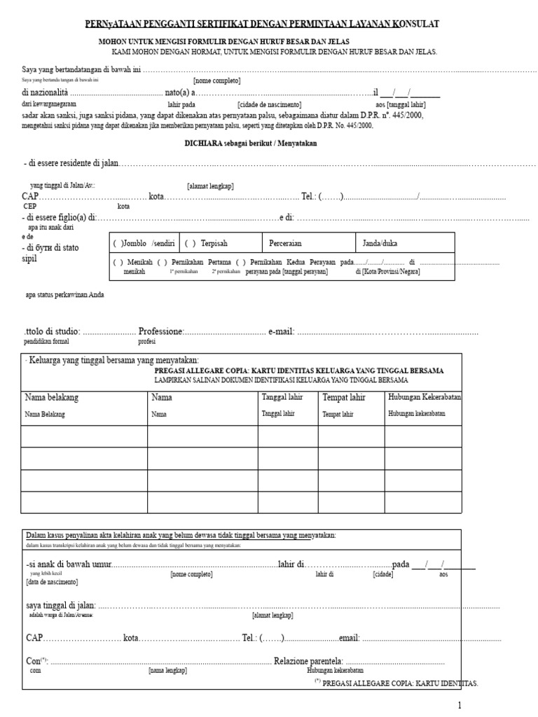 Permohonan Layanan Konsulat Italia | PDF