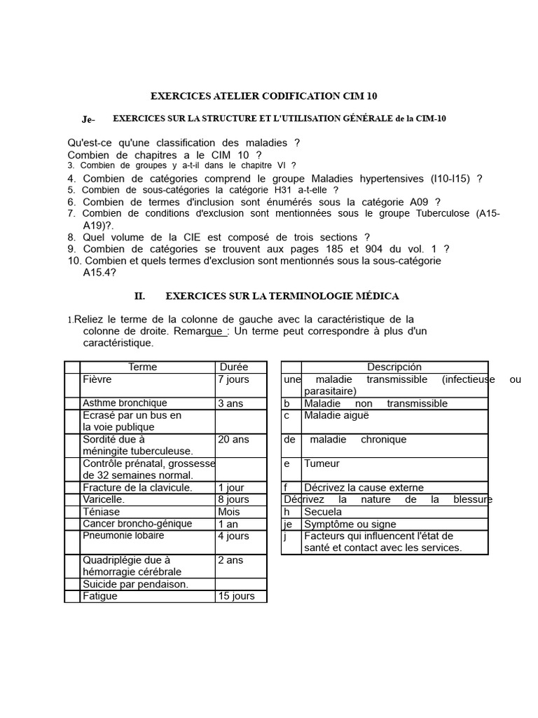 Exercices de codification CIM-10 | PDF | Diabète | Maladies et troubles