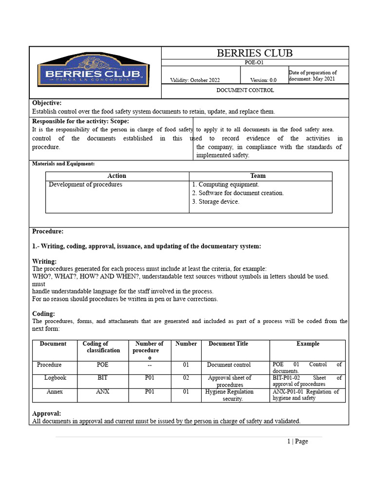 Poe 01 - Document Control | PDF | Food Safety | Document