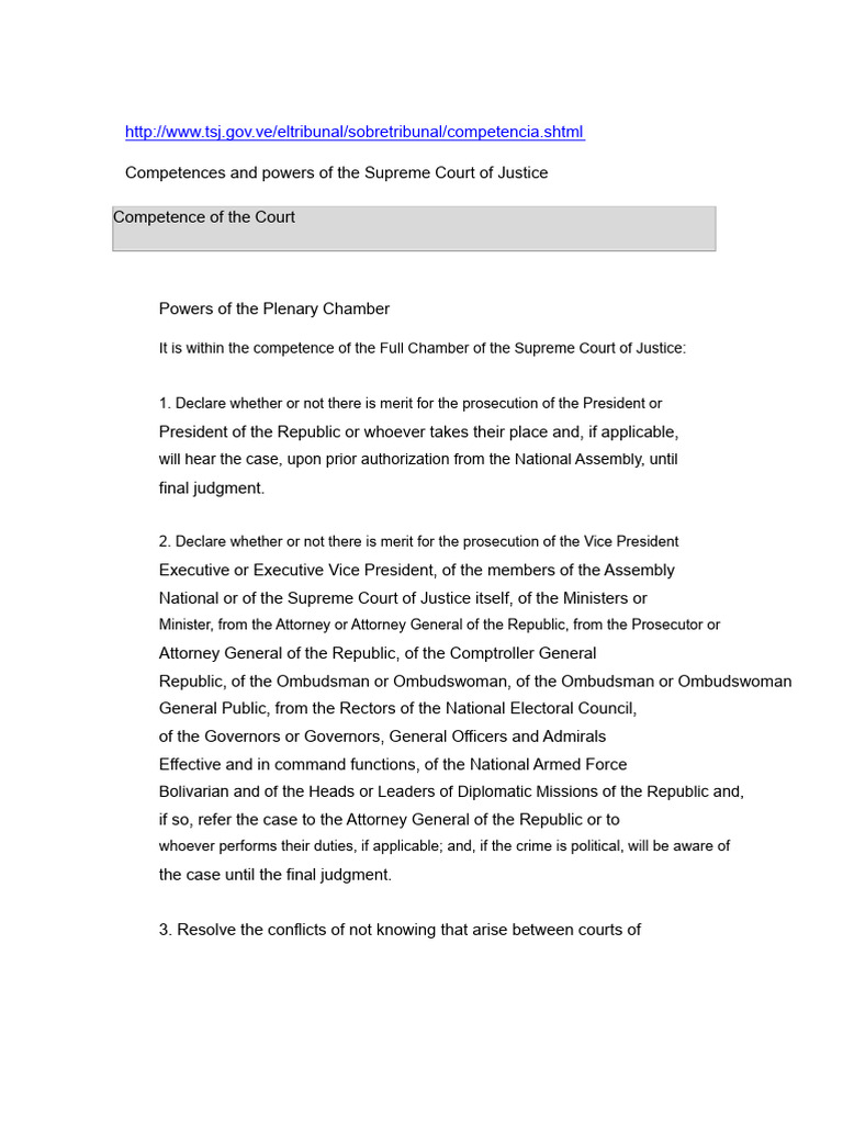 Supreme Court of Justice Competences | PDF | Supreme Court Of The ...