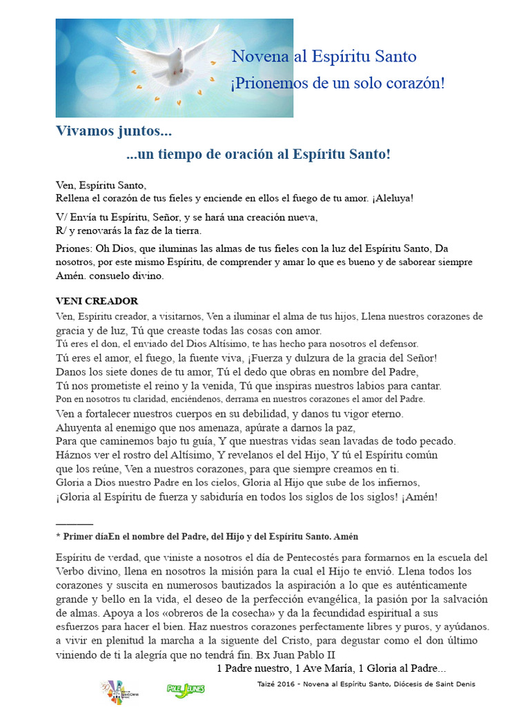 Novena Al Espíritu Santo | PDF | espíritu Santo | orador del Señor
