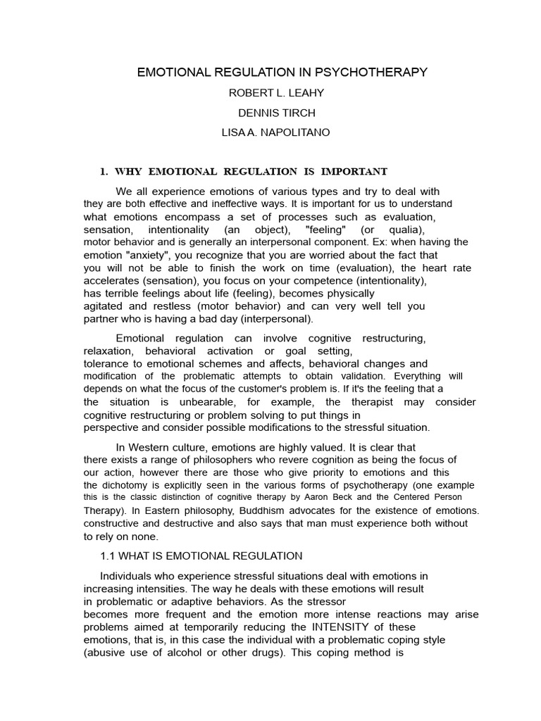 Emotional Regulation in Psychotherapy | PDF | Emotional Self Regulation ...