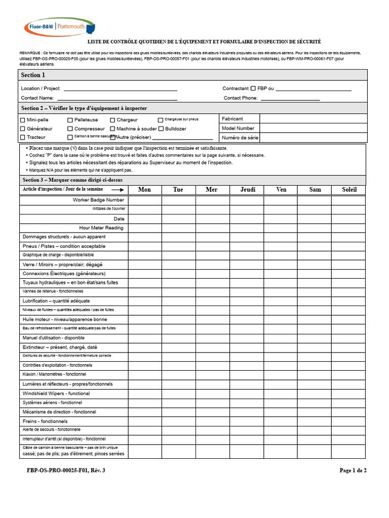 Liste de contrôle d'inspection sécurité équipement | PDF | Chargeur sur ...