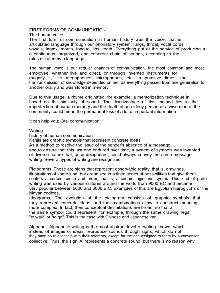 Evolution of Human Communication History | PDF | Communication | Writing