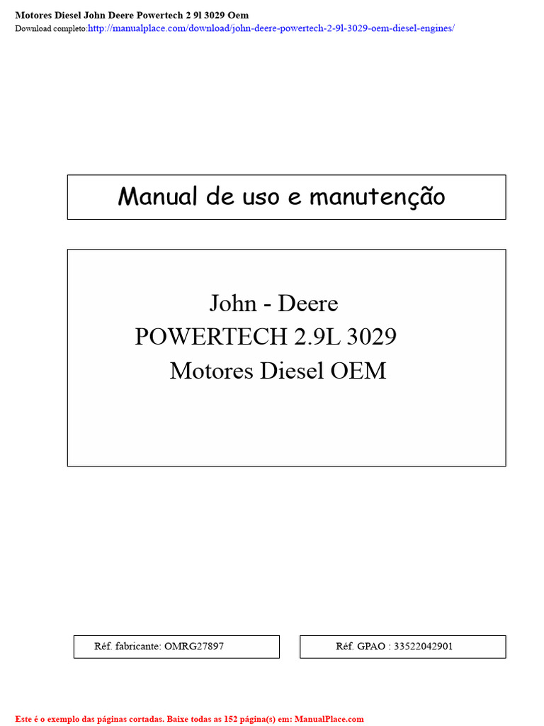 Manual Motores Diesel John Deere 2.9L | PDF | Óleo de motor | Motores