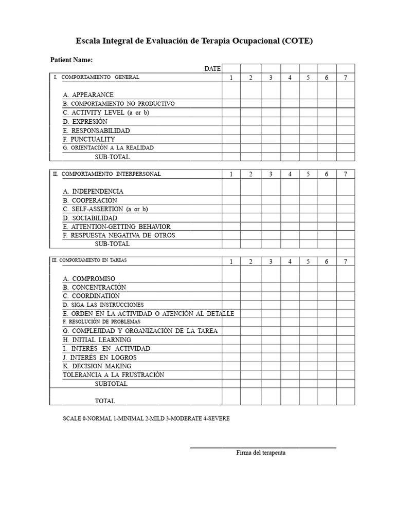 Evaluación COTE en Terapia Ocupacional | PDF | Comportamiento | Sicología