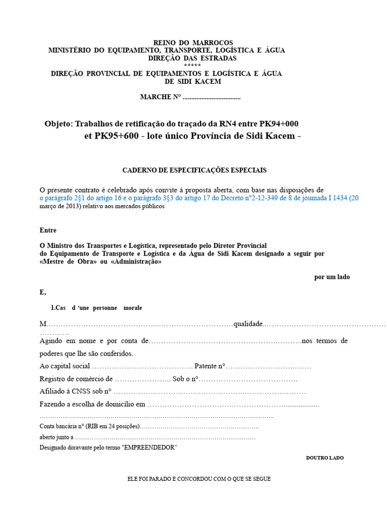 Retificação da RN4 em Sidi Kacem | PDF | Decreto | Metro