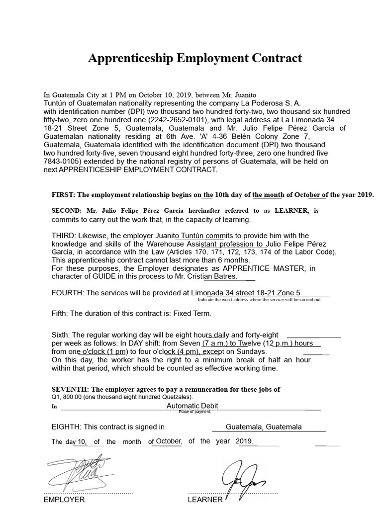 Apprenticeship Agreement | PDF | Employment | Business