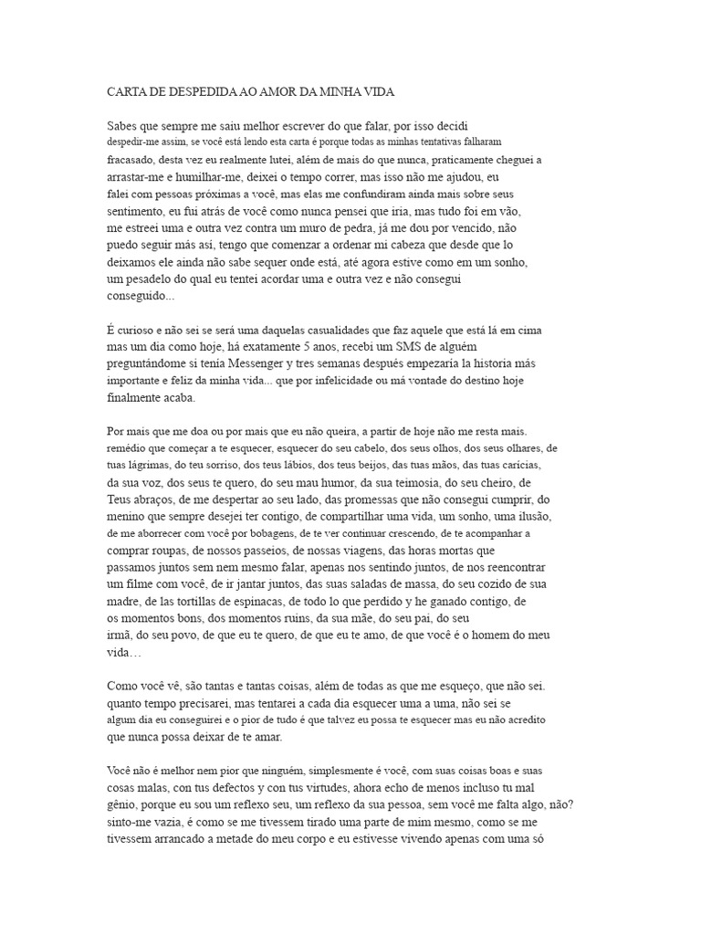 Carta de Despedida Ao Amor Da Minha Vida | PDF | Amor