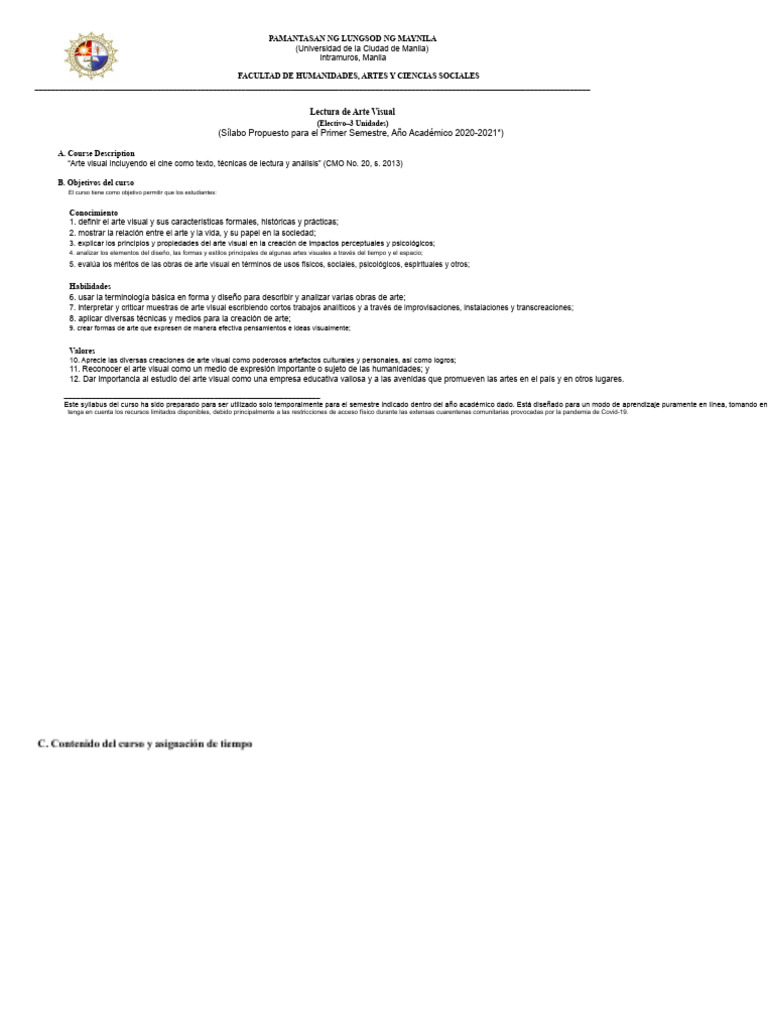 Sílabo de Arte Visual PLM 2020-2021 | PDF | Diseño | Plan de estudios