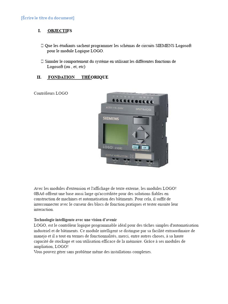 Programmation des Circuits LOGO! SIEMENS | PDF | Interface graphique ...