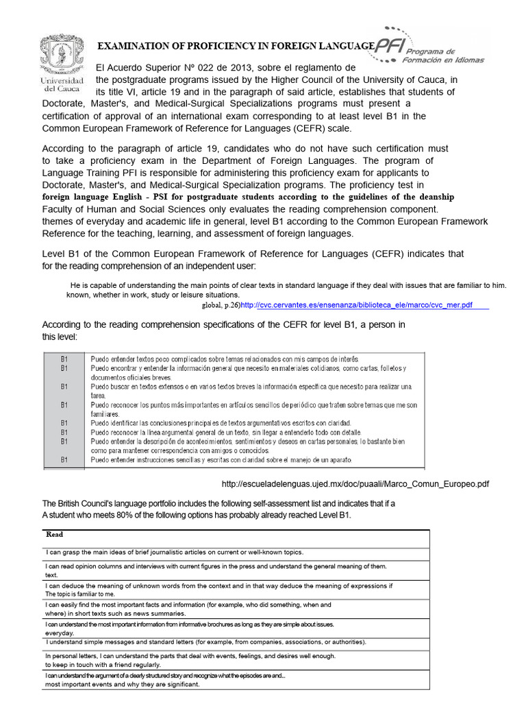 Foreign Language Proficiency Exam Guide | PDF | Human Communication ...