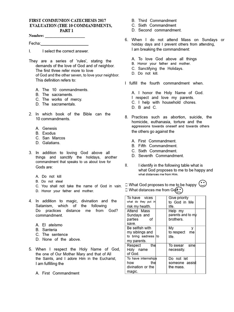 First Communion Catechesis Evaluation | PDF | Ten Commandments ...