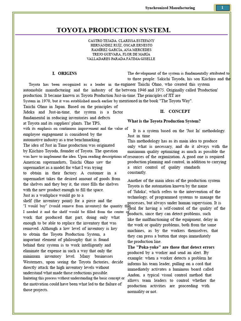 Toyota Production System Explained | PDF | Lean Manufacturing | Business