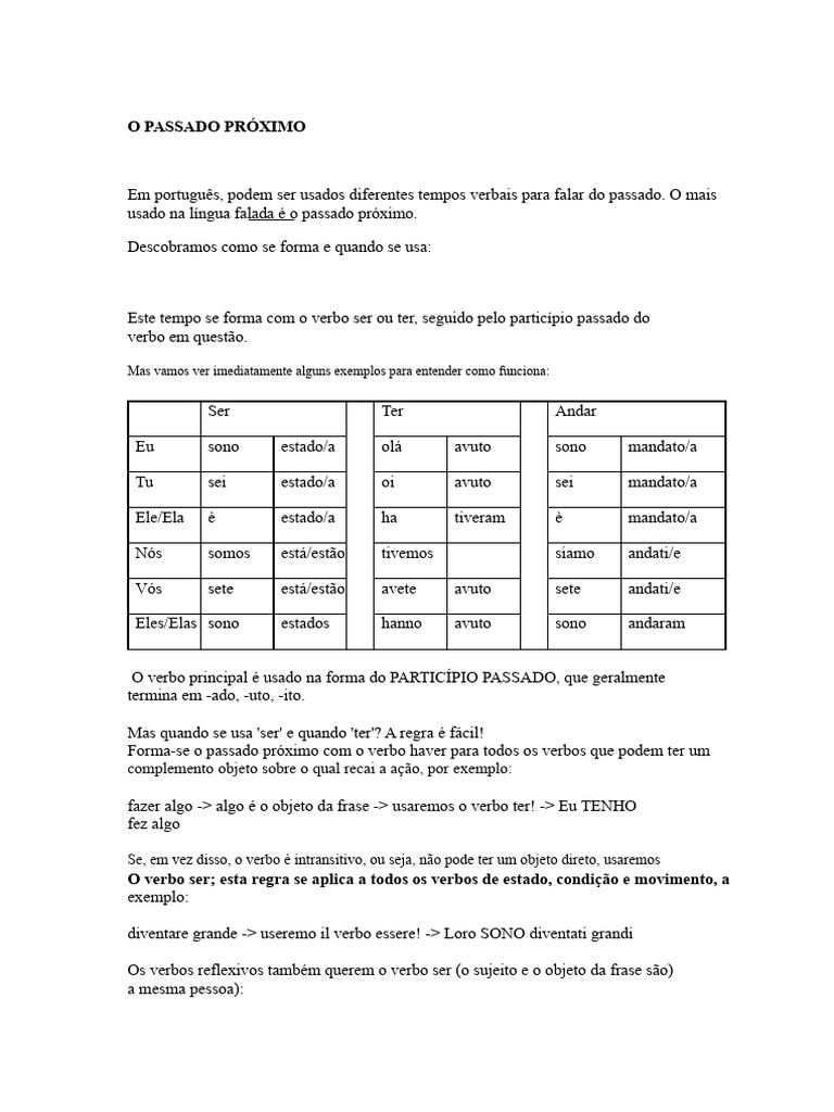 Passado Próximo 1 | PDF | Assunto (gramática) | Estado
