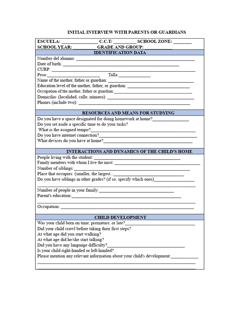 Initial Interview Format For Parents | PDF | Psychological Concepts ...