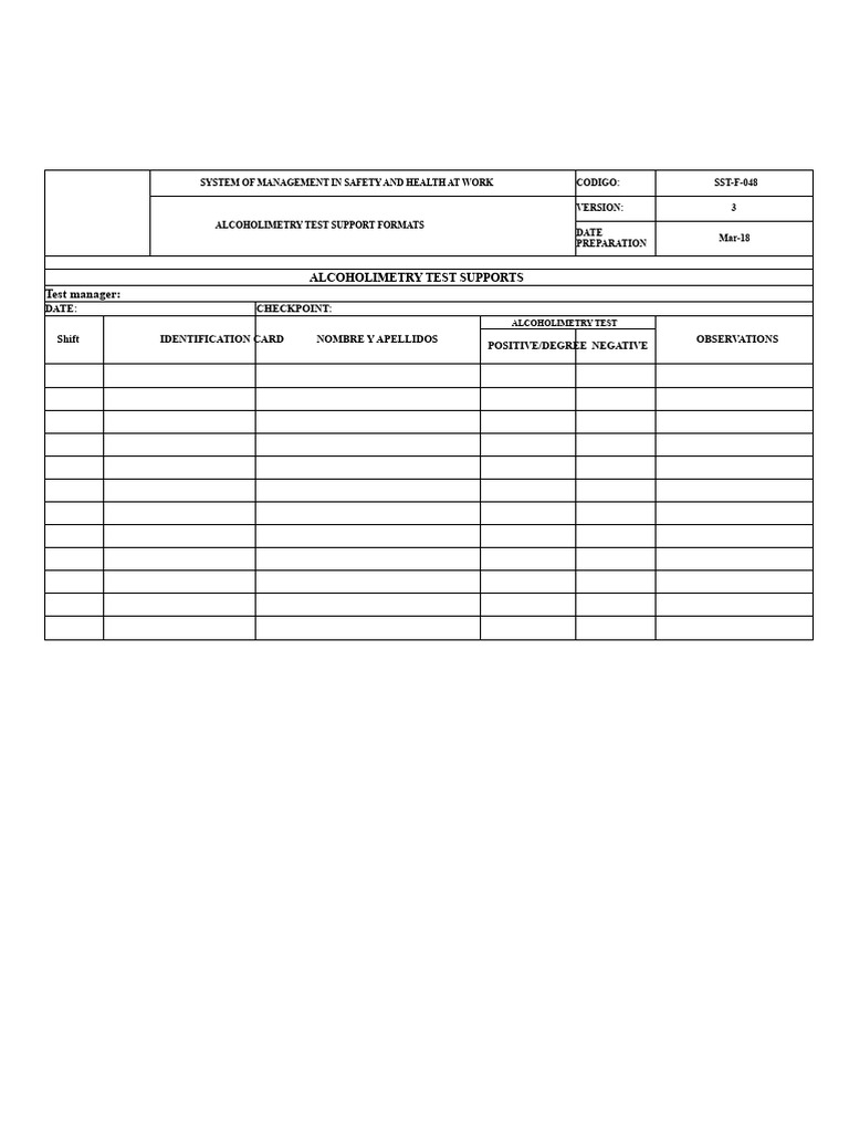Alcoholimetry Test Support Formats | PDF