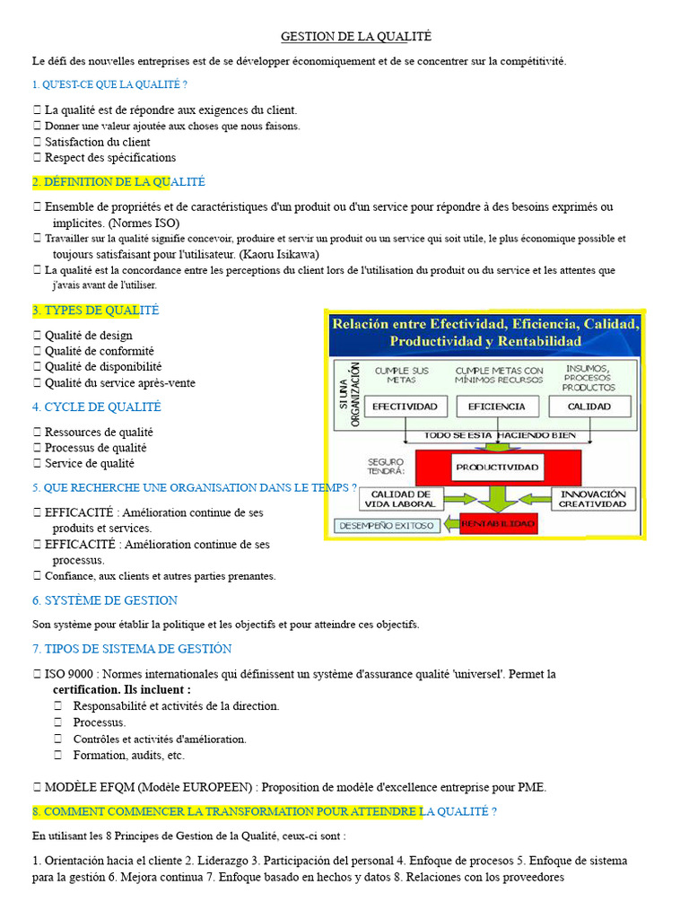 Gestion de la Qualité : Concepts Clés | PDF | Management de la qualité ...