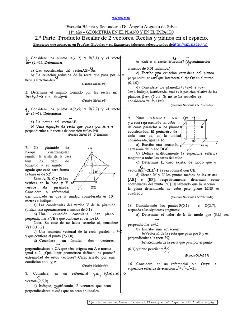 Ejercicios de Geometría en el Espacio | PDF | Línea (geometría) | Esfera
