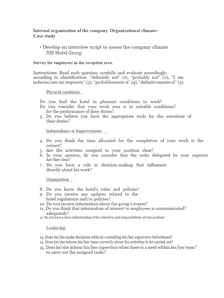NH Hotel Group Employee Climate Survey | PDF | Leadership | Employment
