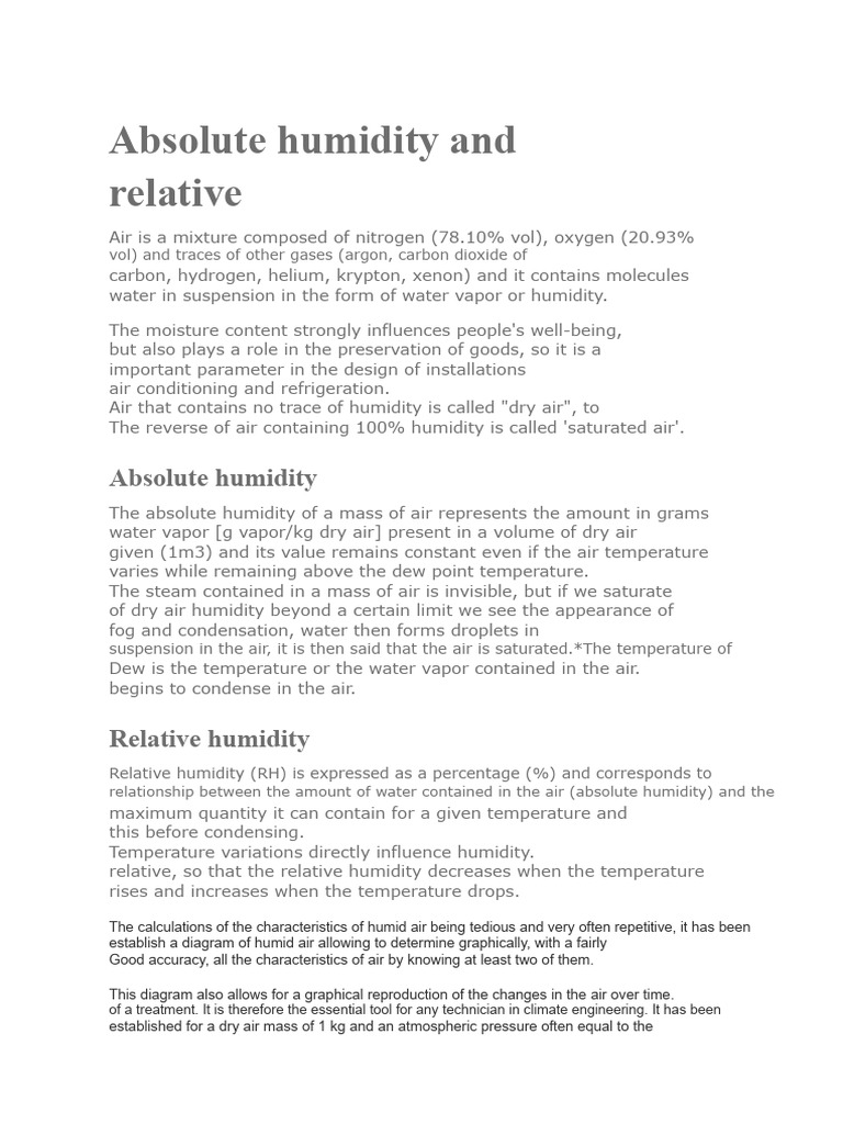 Understanding Absolute and Relative Humidity | PDF | Humidity ...