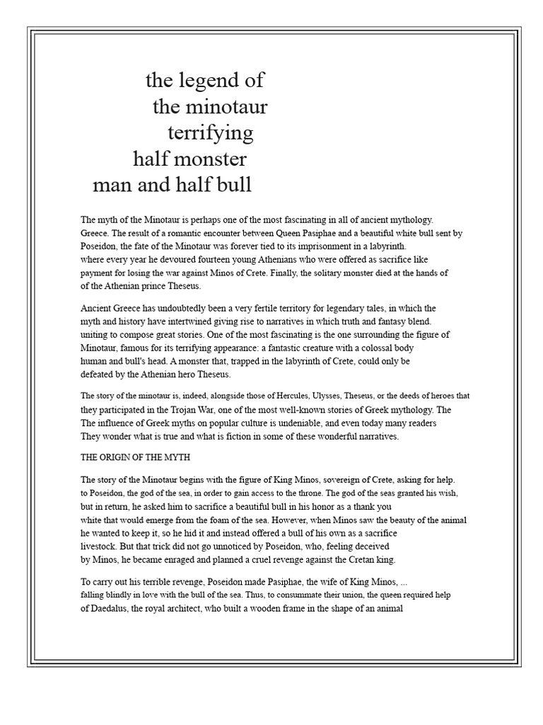 The Legend of The Minotaur | PDF | Minotaur | Theseus