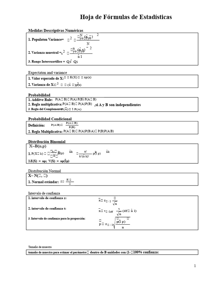 Fórmulas Clave de Estadísticas | PDF | Intervalo de confianza ...