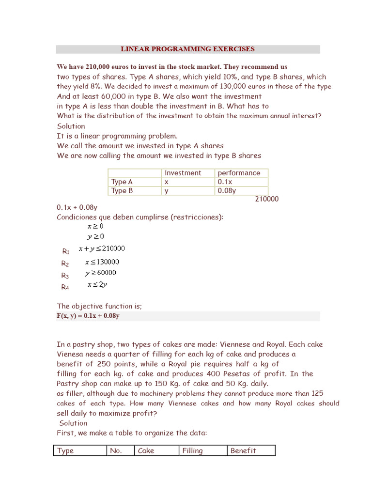 Linear Programming Investment Problems | PDF | Linear Programming ...