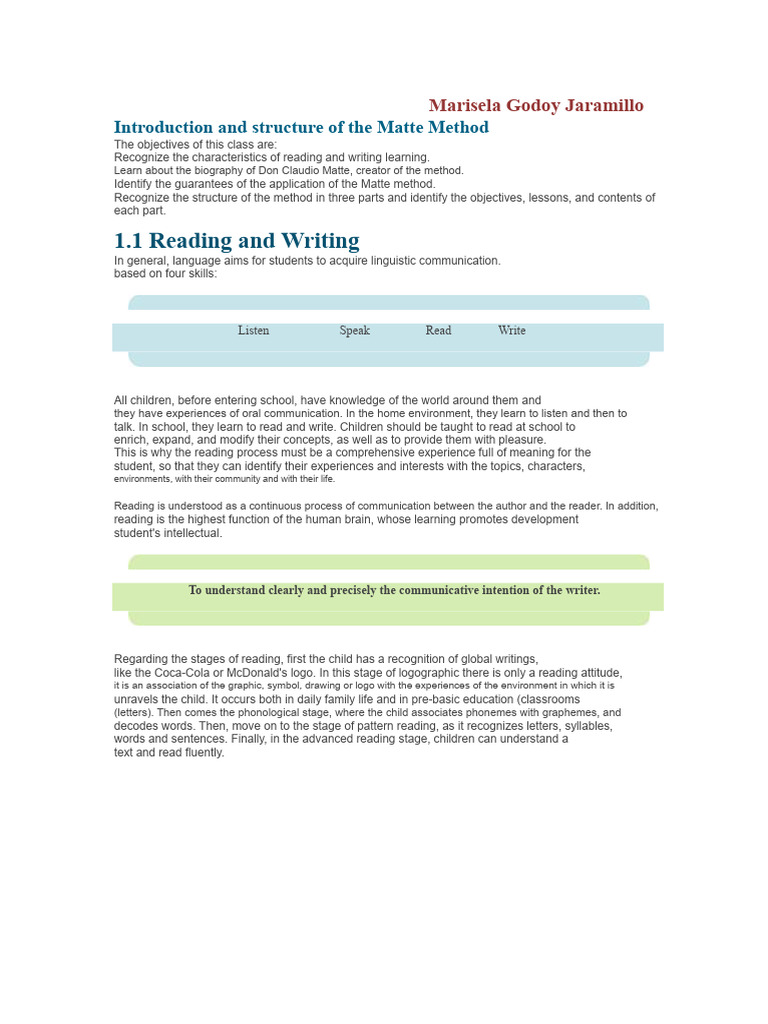 Matte Method for Reading and Writing | PDF | Letter Case | Literacy