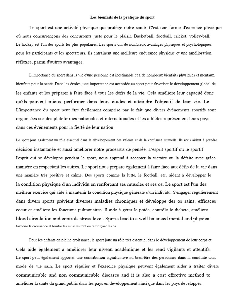 Bienfaits du sport sur la santé et la vie | PDF | Des sports | Psychologie