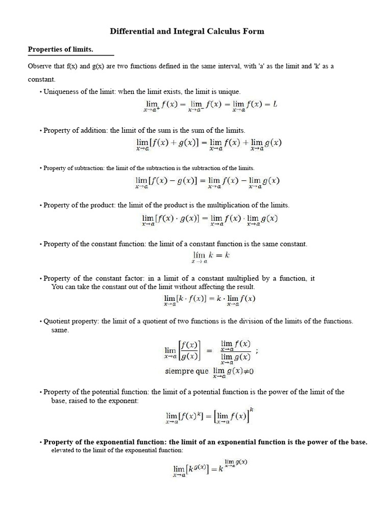 Calculus Limit and Differentiation Properties | PDF | Function ...