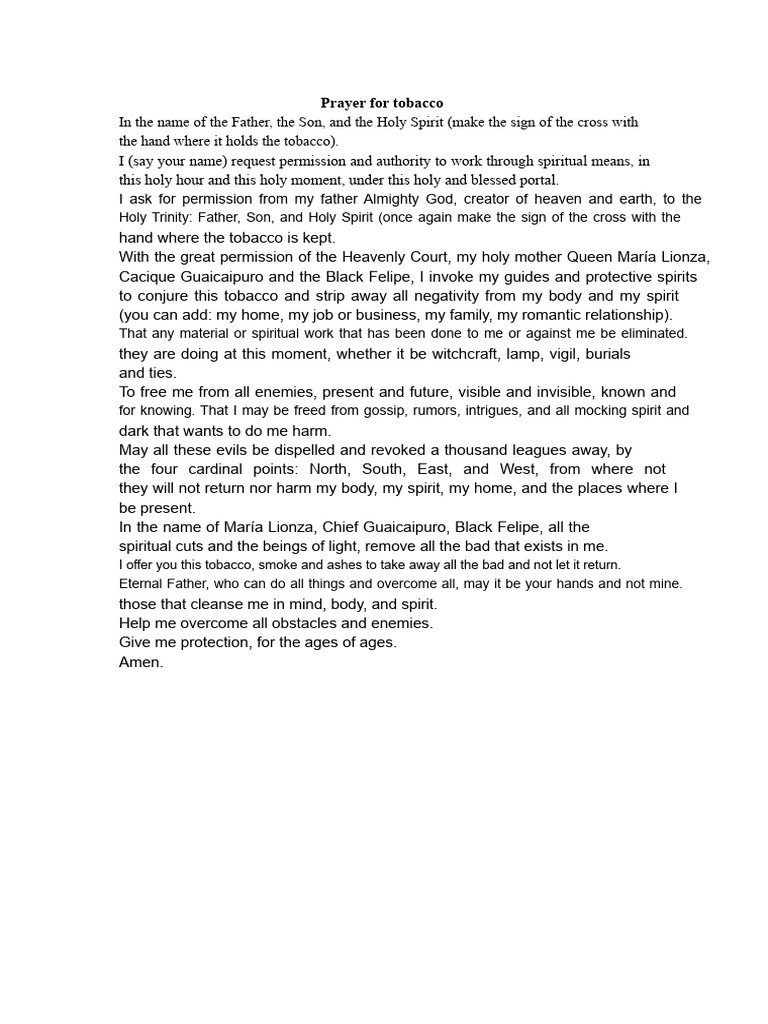 Tobacco Prayer for Protection and Success | PDF | God The Father