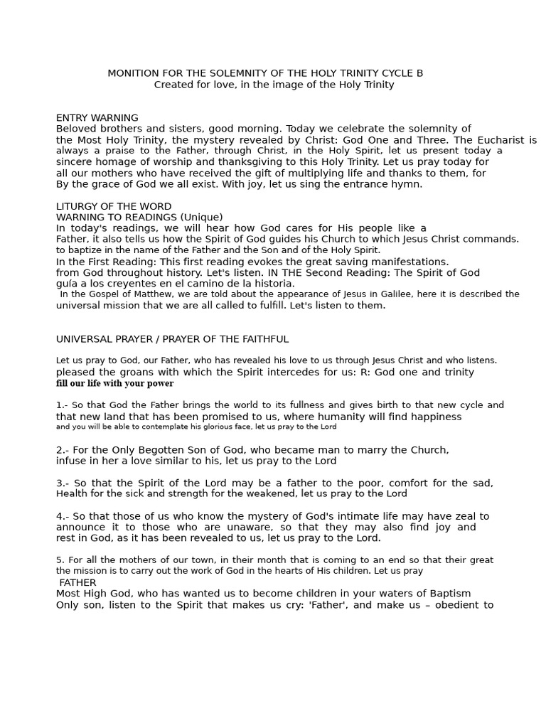 Notice For The Solemnity of The Most Holy Trinity Cycle B | PDF ...