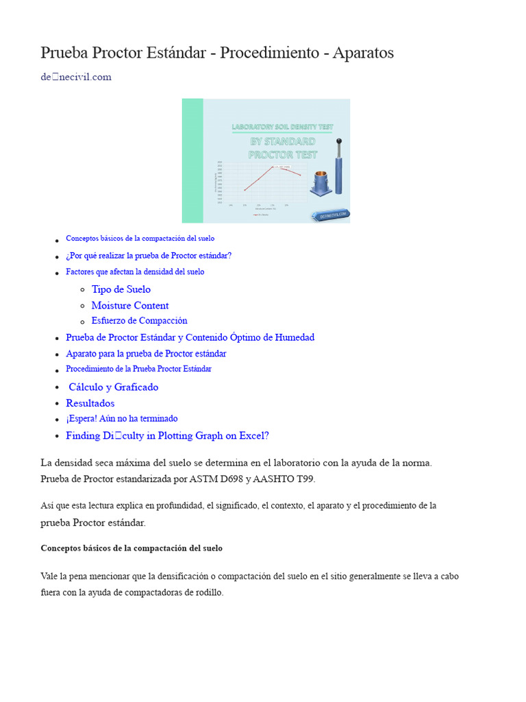 Prueba Proctor Estándar: Procedimiento y Equipos | PDF | Suelo ...