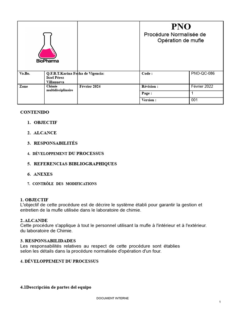 Procédure d'Opération de Mufle en Chimie | PDF