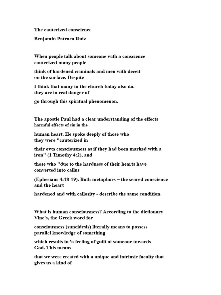 The Cauterized Consciousness | PDF | Conscience | Sin