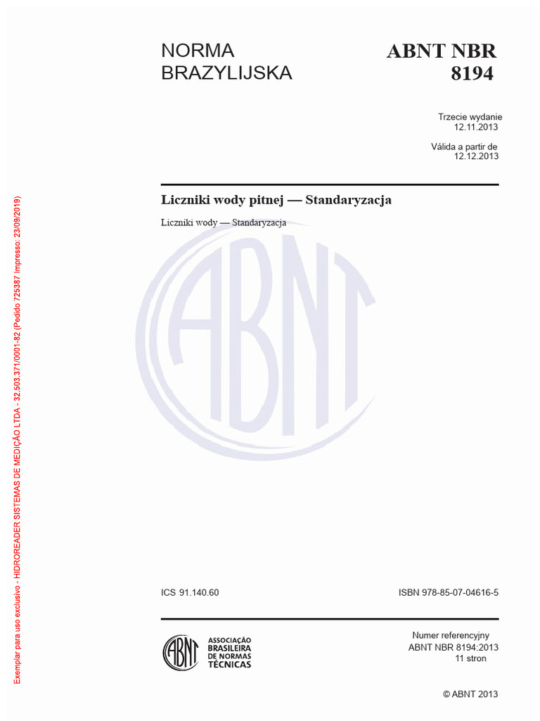 NBR 8194 Liczniki Wody Pitnej - Standardyzacja | PDF