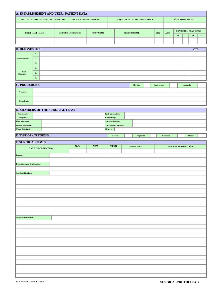 New Form 017 Surgical Protocol 2021 | PDF | Surgery | Anesthesia
