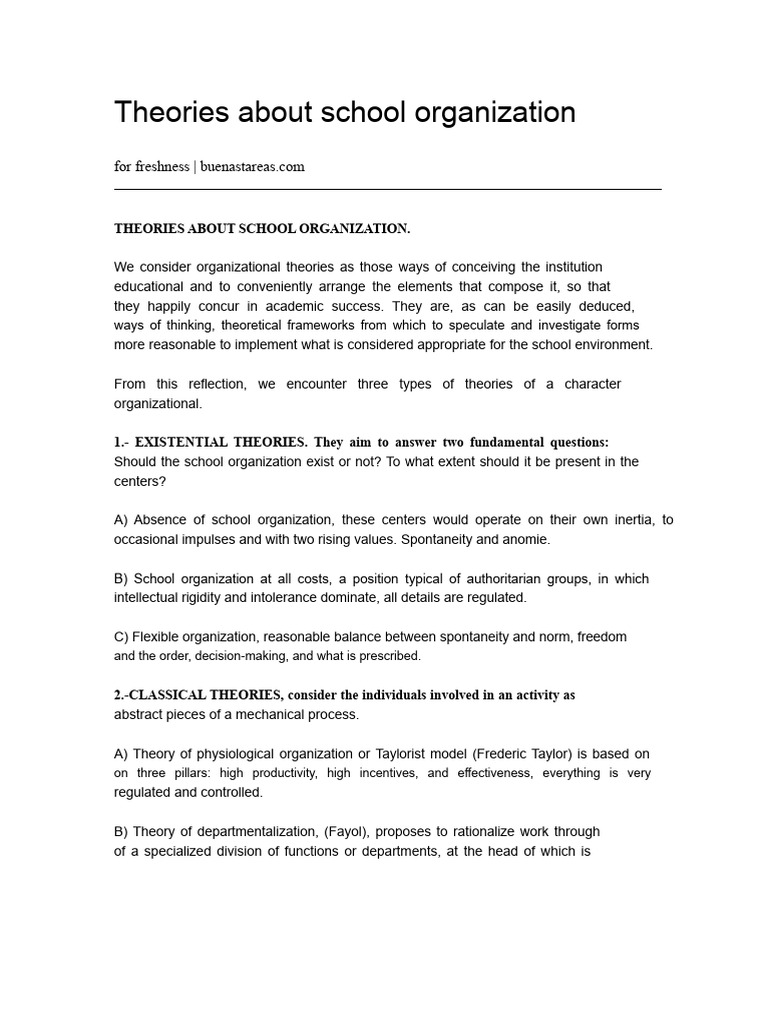 Theories About School Organization | PDF | Behavioural Sciences ...