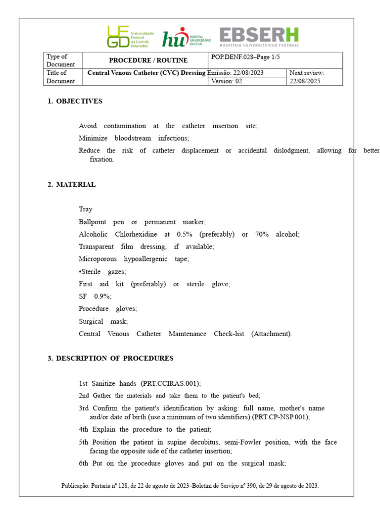 CVC Dressing Procedure Guidelines | PDF | Catheter | Medical Equipment