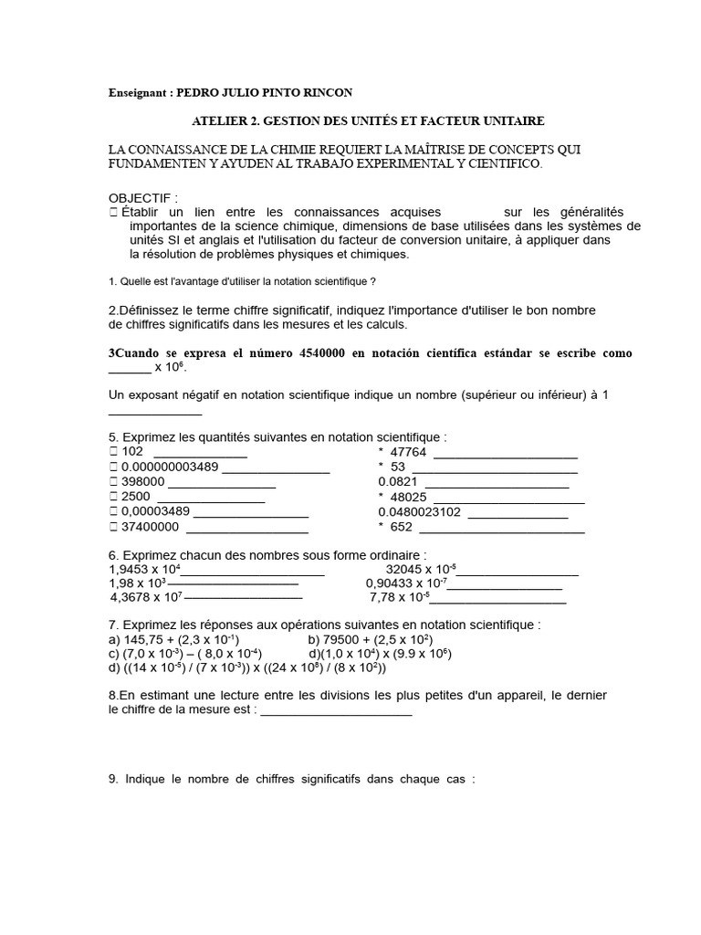 Gestion des unités et notation scientifique | PDF | Chimie | Acide nitrique