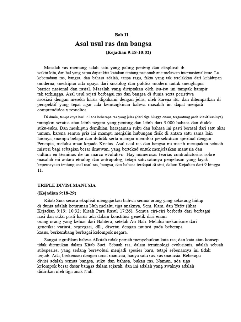 Asal Usul Ras dan Bangsa dalam Alkitab | PDF